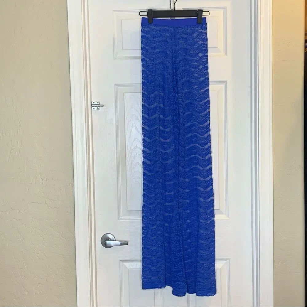 Fashion Nova Sheer Blue Lace Pants High Rise 35.5” Inseam Size XS